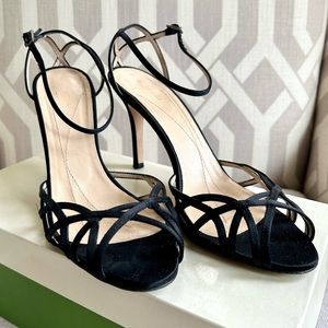 Kate Spade Black Satin, Strappy Genevieve Sandals, Size 8.5